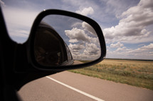 view in a rearview mirror 