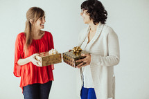 exchanging Christmas gifts 