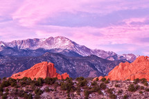 Pikes Peak  with Garden of the Gods in the foreground