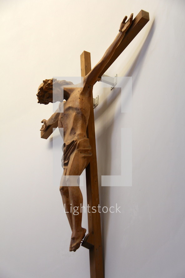 A carved wooden crucifix.