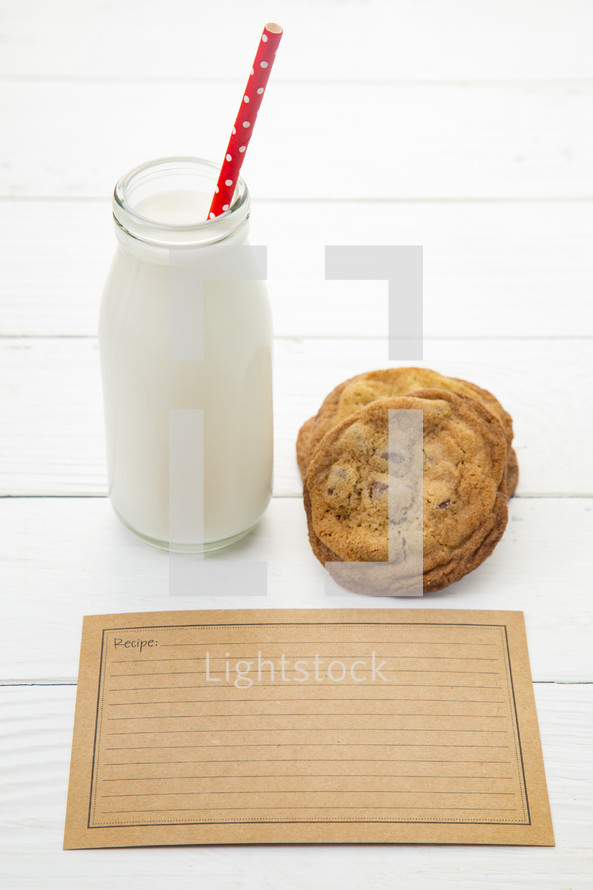milk and cookies and blank recipe card 