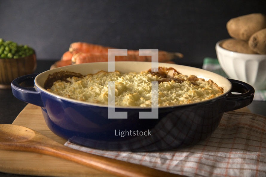 Cottage or Shephards Pie topped with Piped Mashed Potatoes