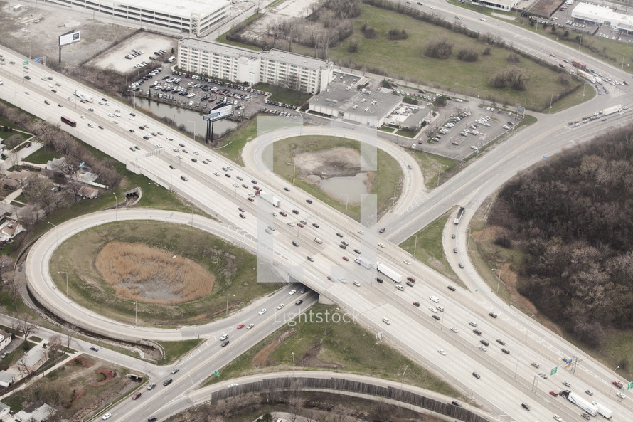 Aerial view of an interstate highway.