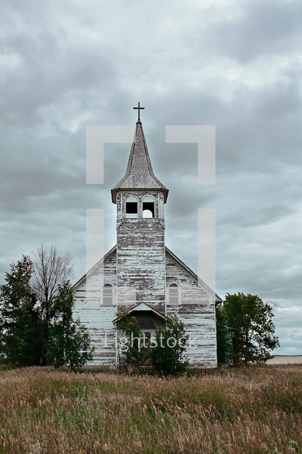old abandoned church in a prairie