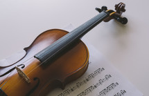 a violin on sheet music 