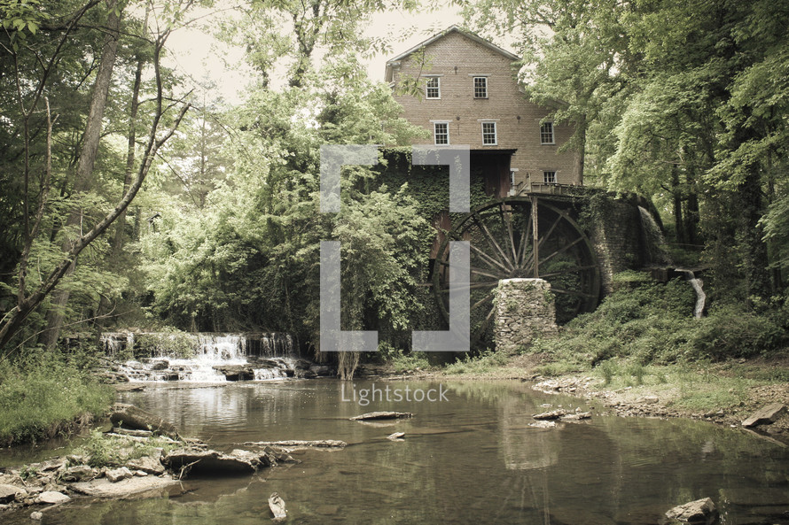 water mill along a stream 