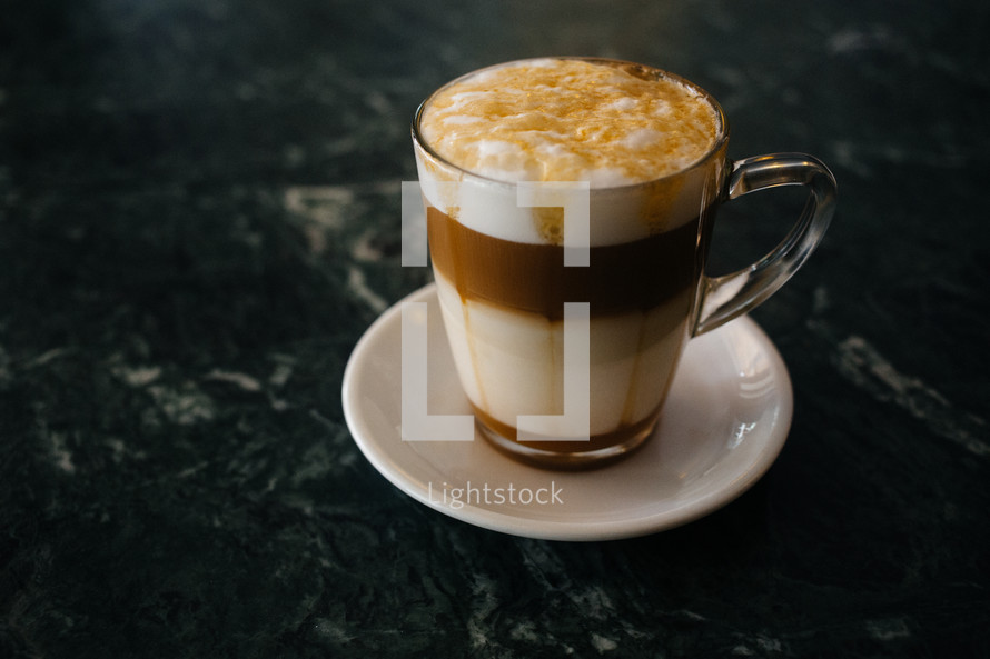 latte in a glass mug 