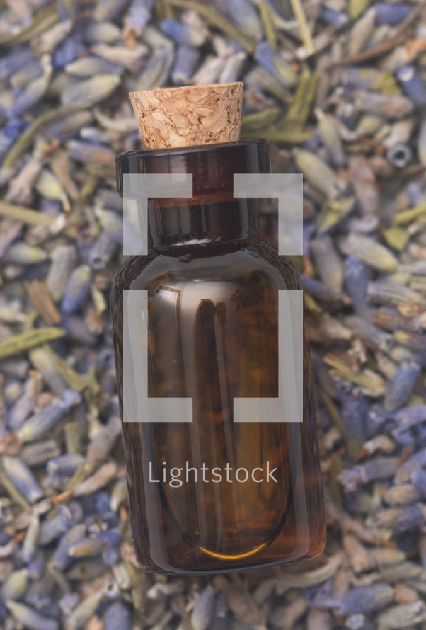 lavender Essential Oil in a Rustic Corked Bottle