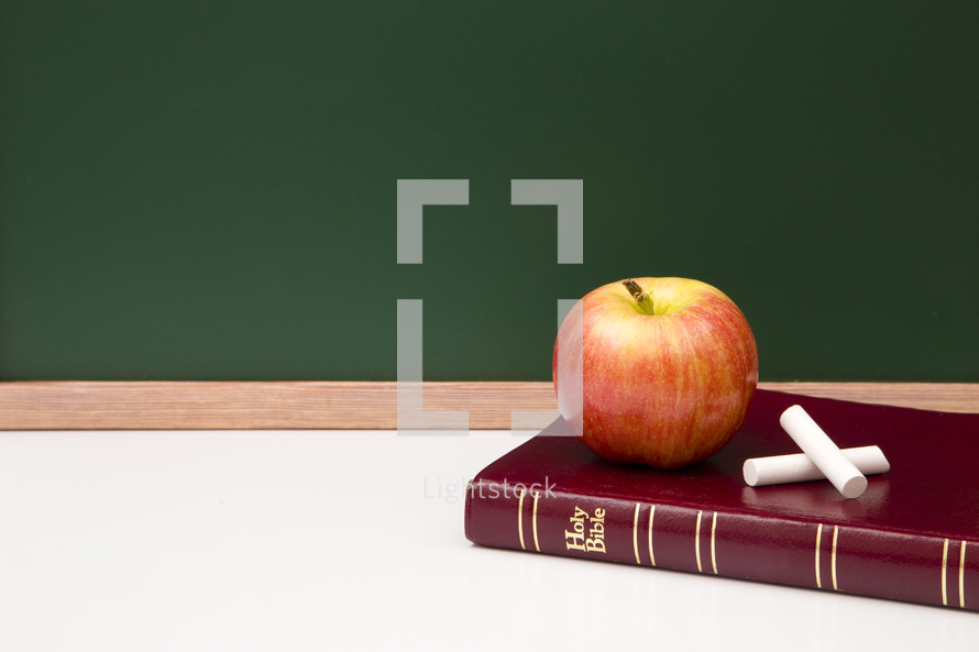 apple, Bible, and chalkboard 