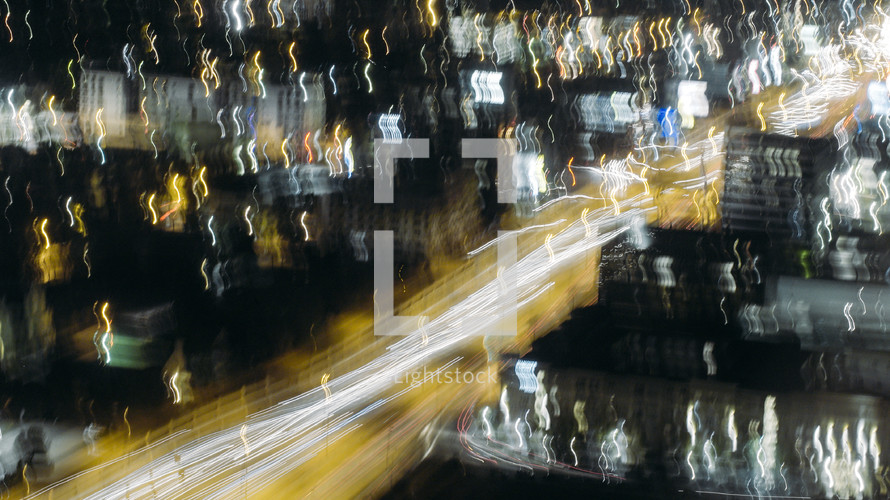 blurry, bokeh city lights at night 