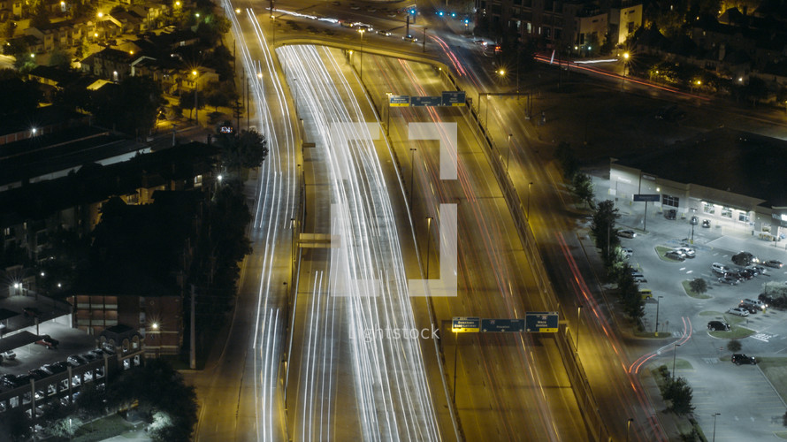 streaks of light from passing cars at night 