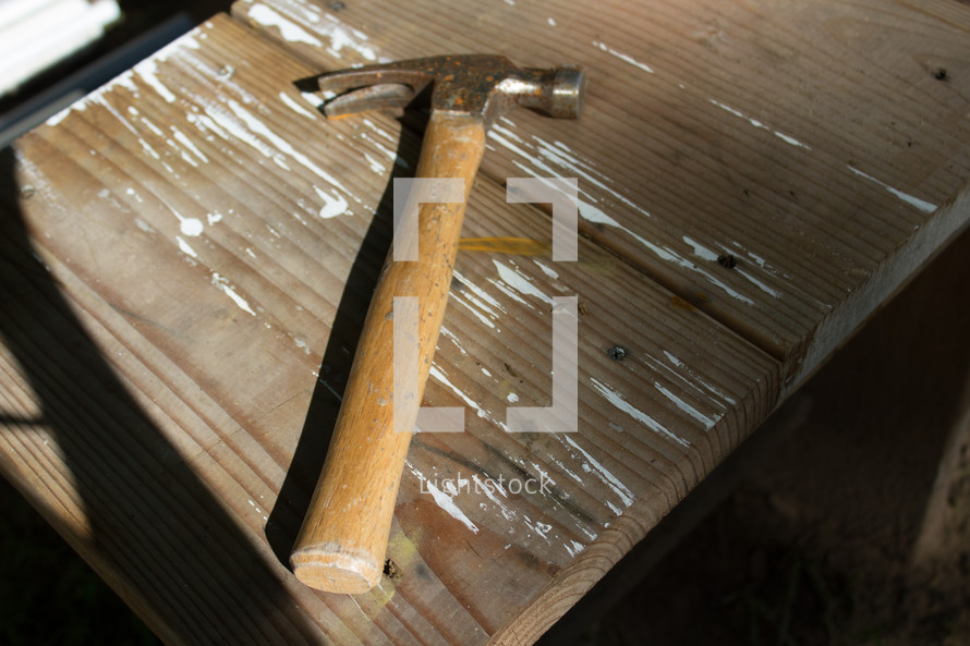 hammer on a workbench 