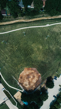 aerial view over a ballpark 