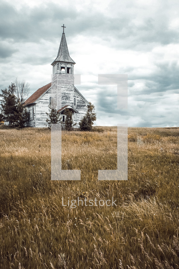 old abandoned church in a prairie 