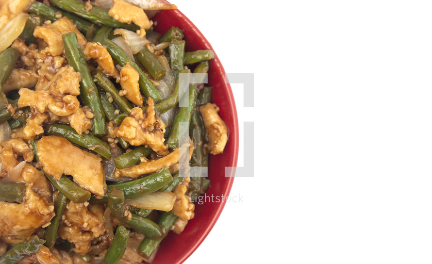 Green Bean and Chicken Stir Fry on a White Background