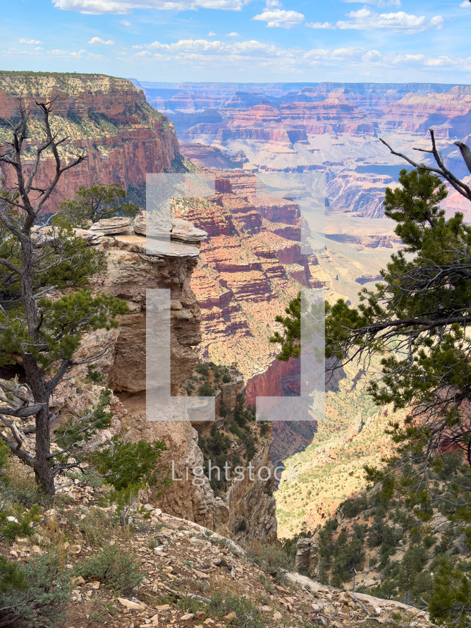 The Grand Canyon on a sunny day.