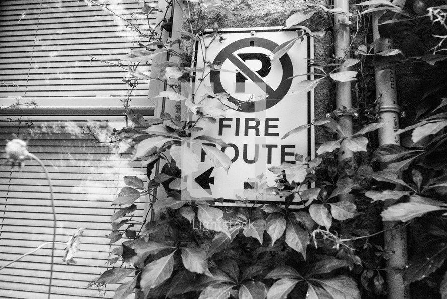 No Parking Fire route sign