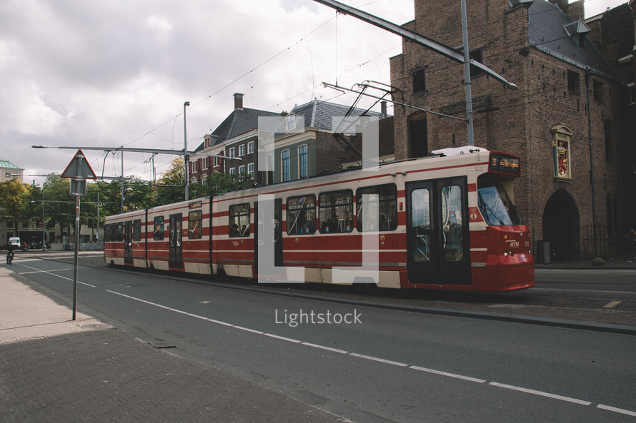 Tram in the city center of Amsterdam