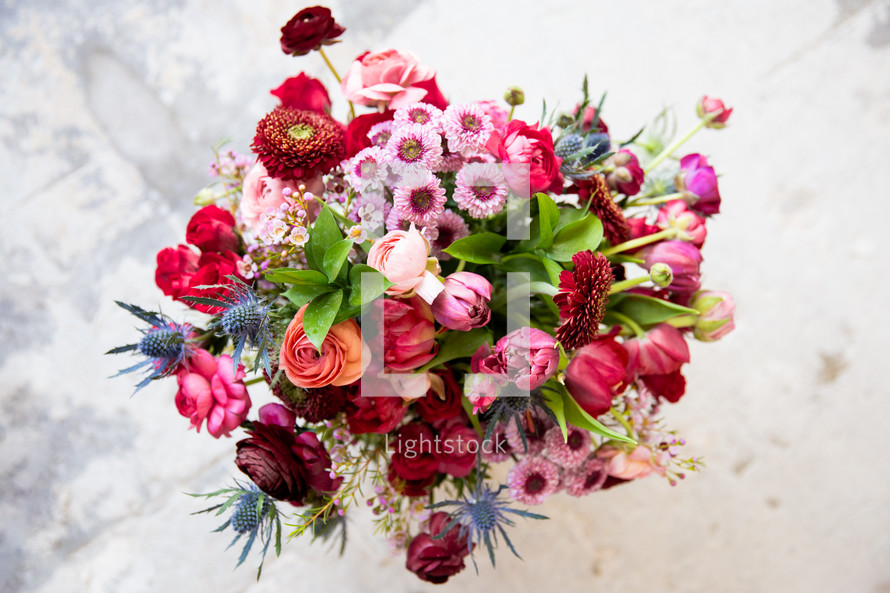 flowers in a vase overhead view 