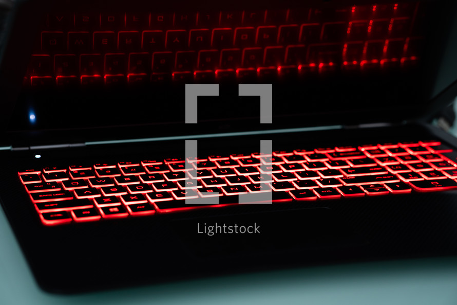 Gaming laptop with a lit keyboard
