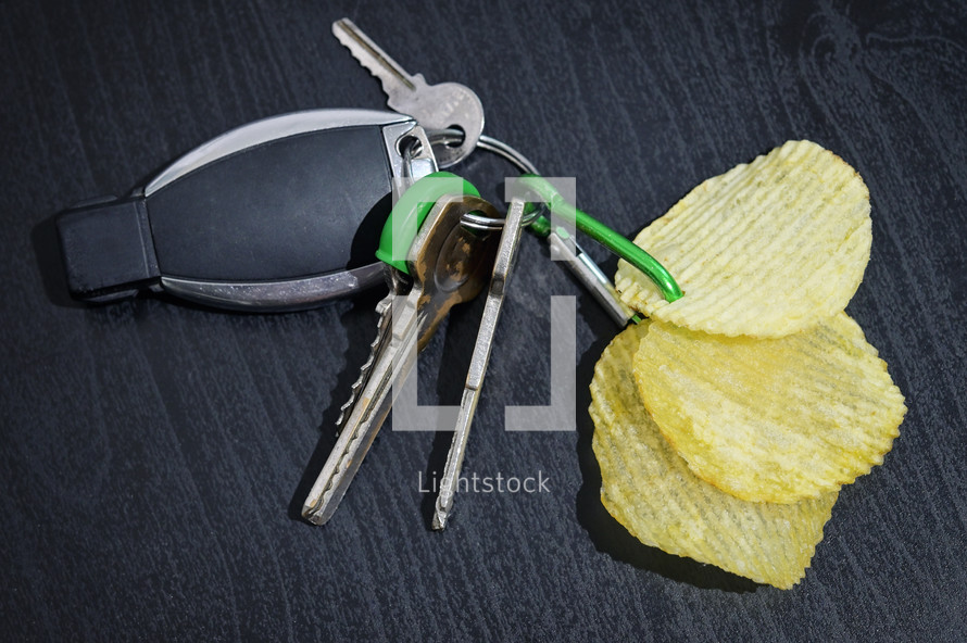 Abstract Keychain With Many Keys and Potato Chips