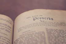 A Bible open to the Book of Proverbs.