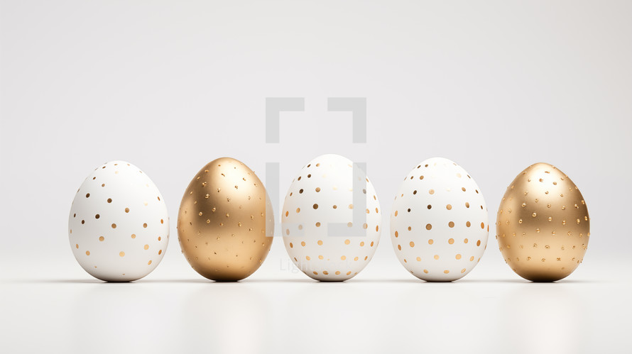 Gold and white painted Easter eggs.