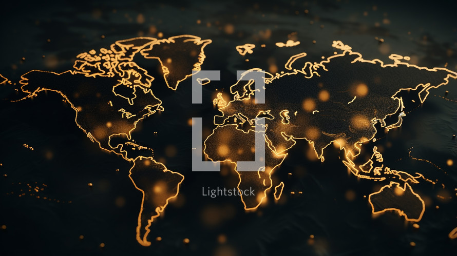 World map outlined with light.