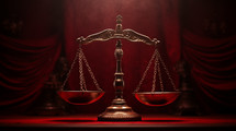 Law scales with dramatic red background. Justice concept. 