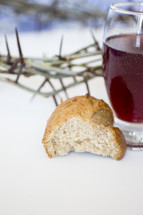 wine, bread, and crown of thorns 