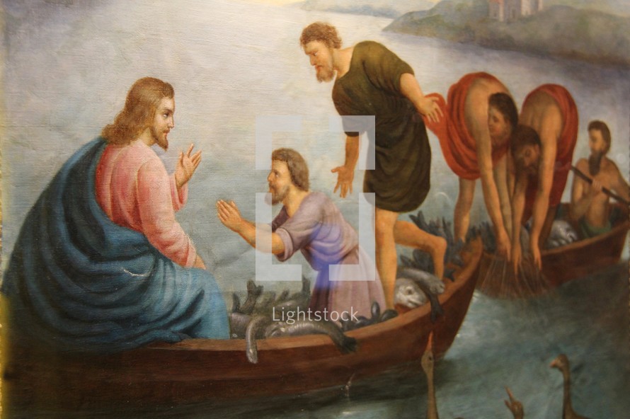 Jesus in boats with fishermen 