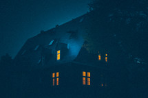 lights on in a house at night 