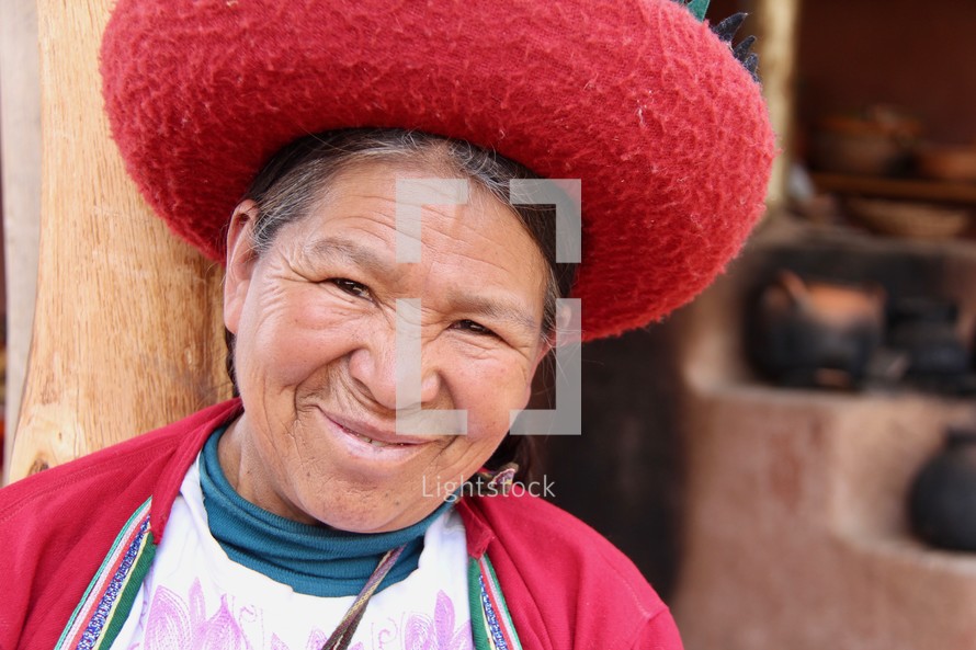 Smiling Peruvian woman in national dress