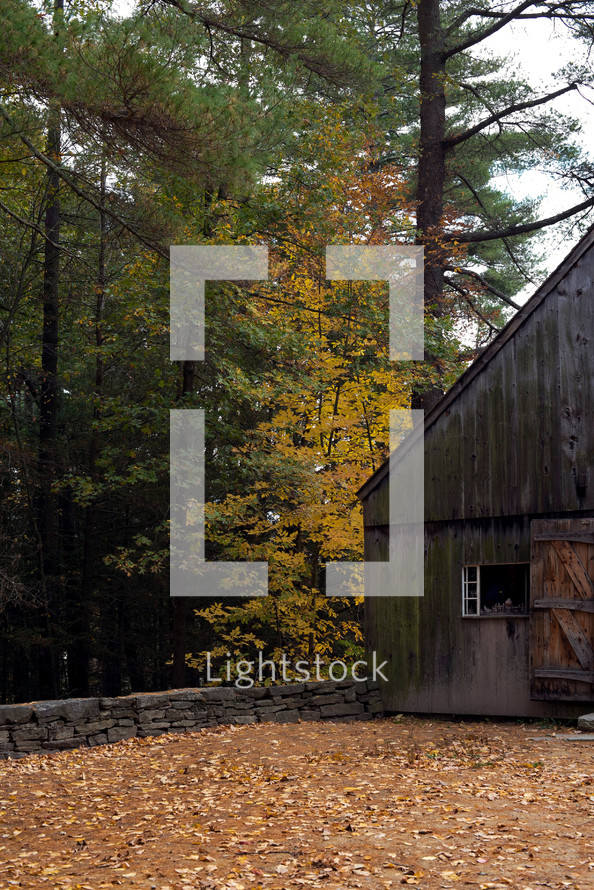 an old weathered barn shed in fall 