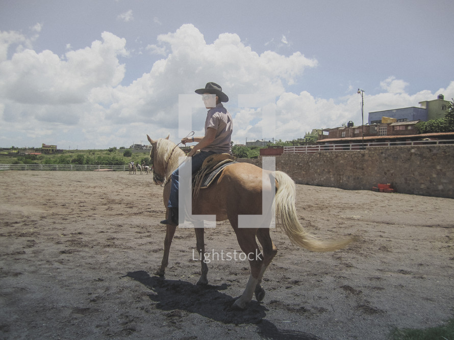 A cowboy riding a horse. 