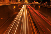 streaks from headlights in heavy traffic at night 