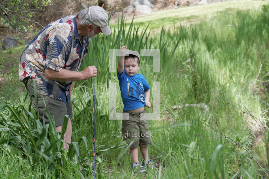 grandfather and grandson fishing 