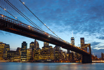 Manhattan Bridge illuminated at dusk, New York City