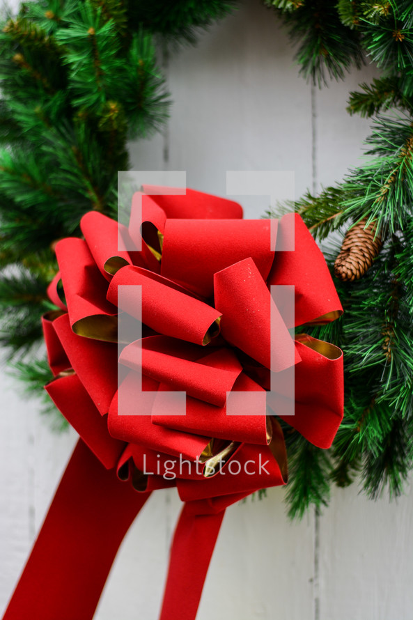 Christmas wreath with red bow 