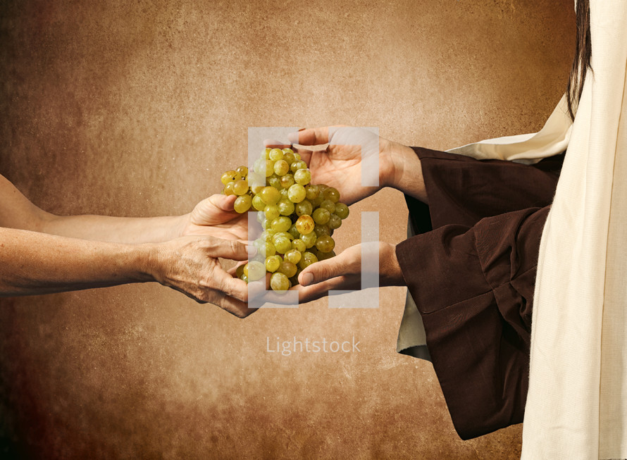 Jesus giving grapes to a beggar 