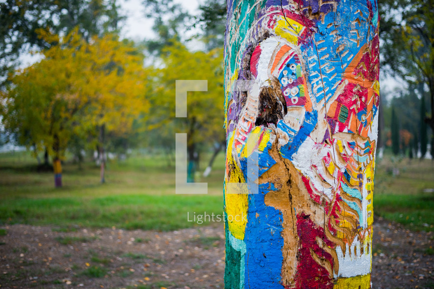 Painted tree trunks