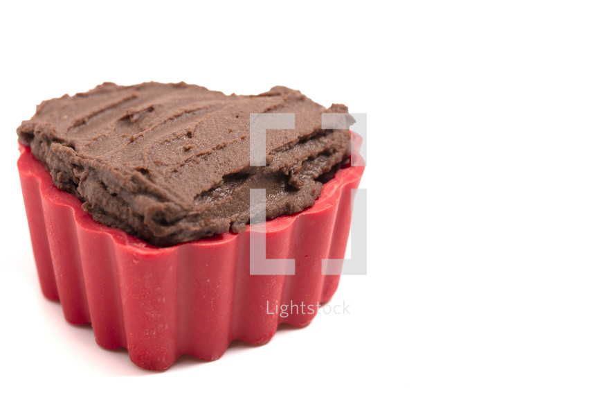 A Heart Shaped Chocolate Bowl Filled with Chocolate Hummus Dip Spread.