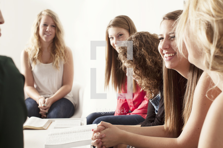 Group of young women gathered at a Bible study 