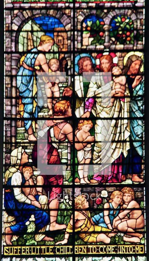 children with Jesus stained glass window 