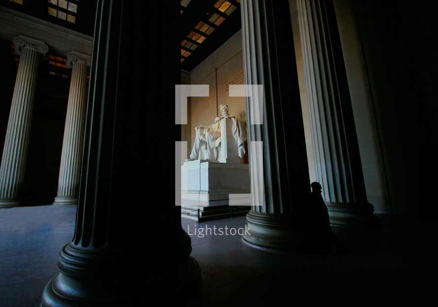 The statue of Abraham Lincoln inside the Lincoln Memorial