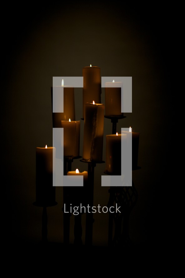Lit candles on a candelabra