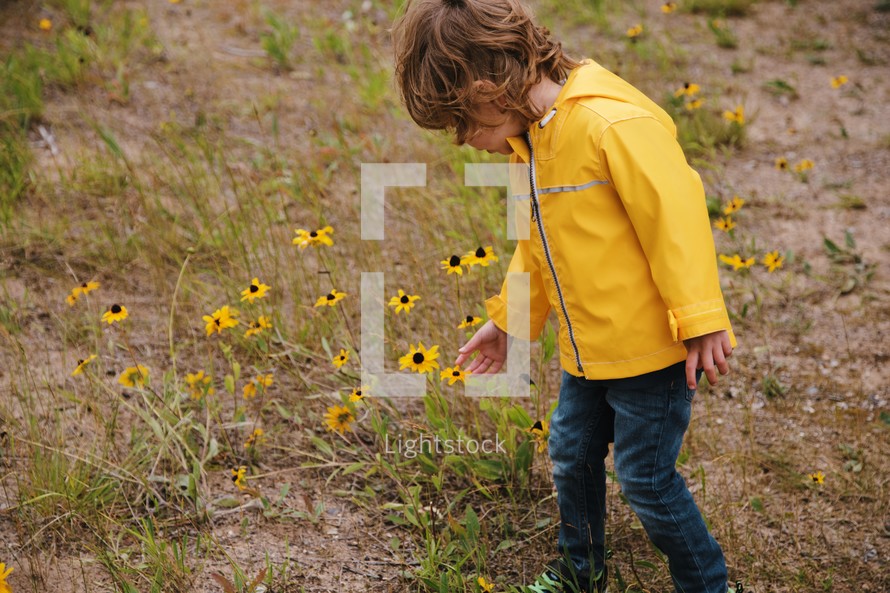 toddler picking flowers 