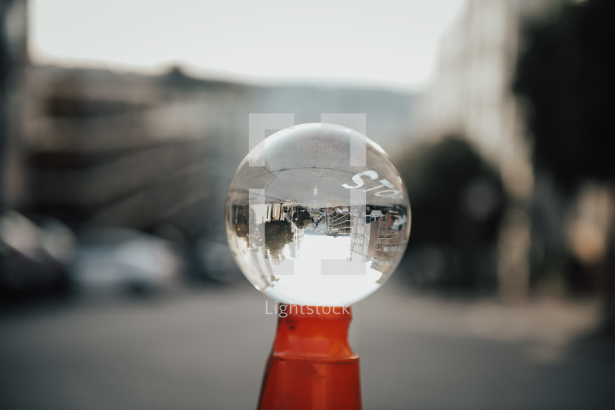 cityscape through a glass orb 