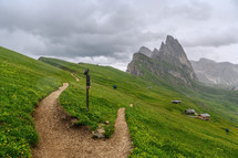 path along a green mountainside 