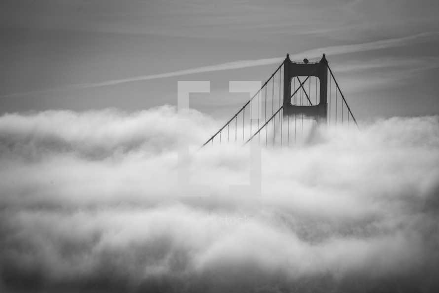Golden Gate bridge in thick fog 